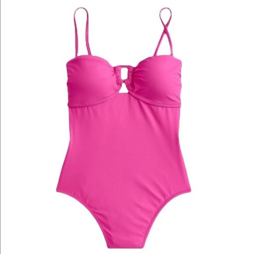 J Crew Square ring One piece Swimsuit in Neon Flamingo NWT